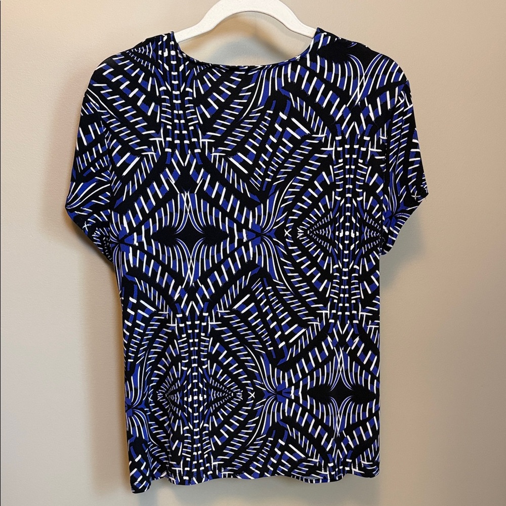 212 Collection Black and Blue Geometric Wrap-Style Blouse - Picture 3 of 6